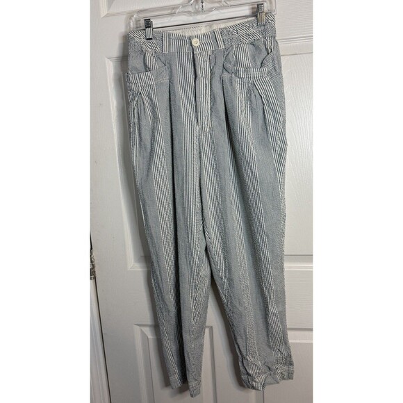 Free People Make A Stand Blue White Stripe Seersucker Cotton  Pants Trouser M - Picture 4 of 7